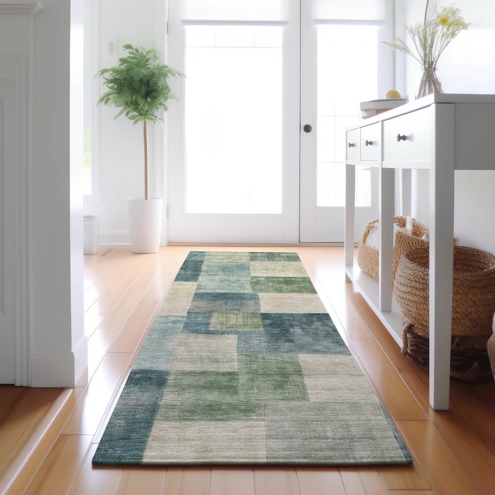 Machine Washable Indoor/Outdoor Pacifica Seafoam 2'3" x 7'6" Runner Rug. Picture 5