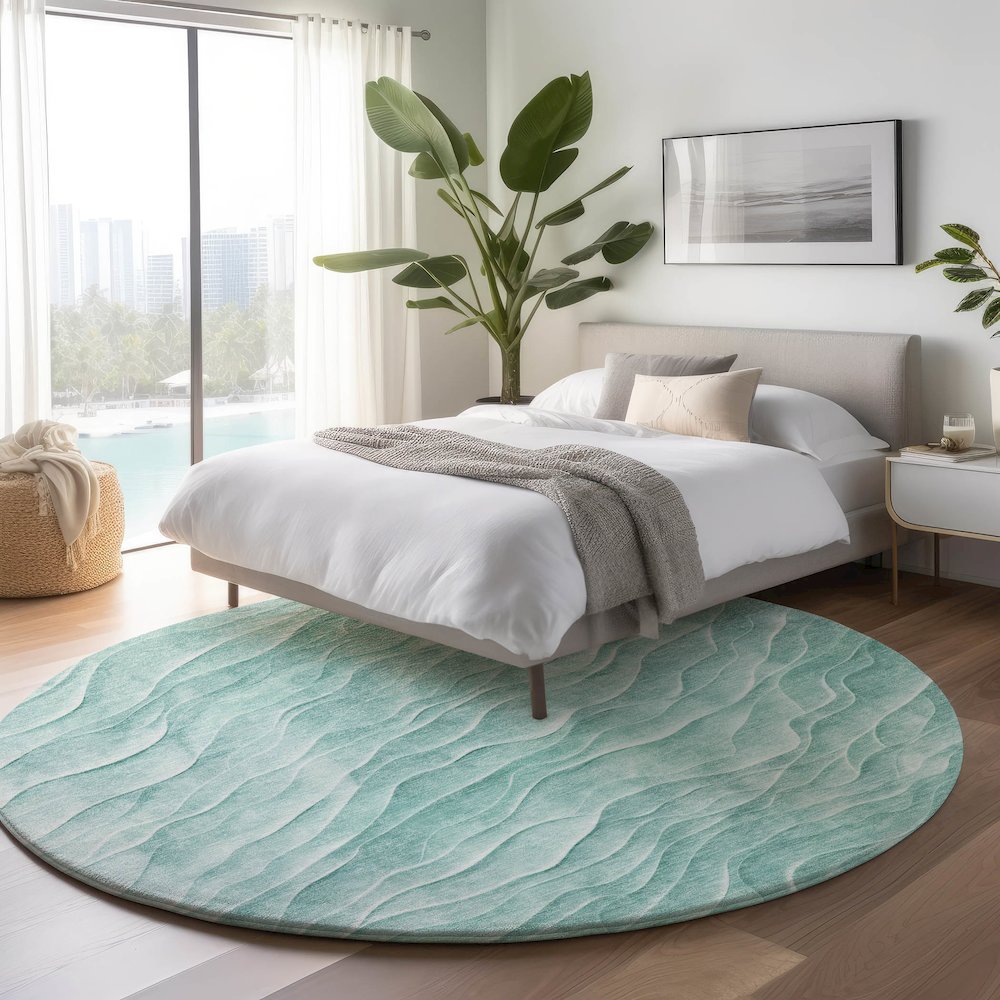Machine Washable Indoor/Outdoor Pacifica Aqua 8' x 8' Round Rug. Picture 5