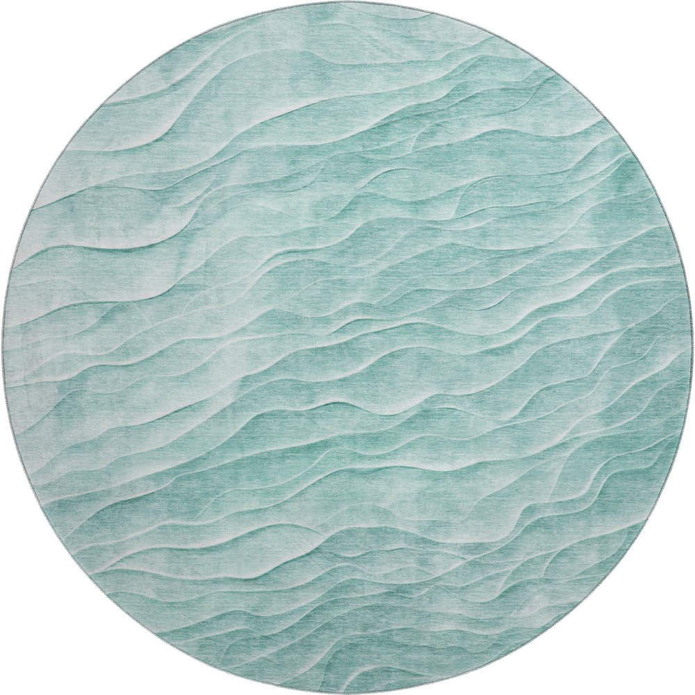 Machine Washable Indoor/Outdoor Pacifica Aqua 8' x 8' Round Rug. Picture 1