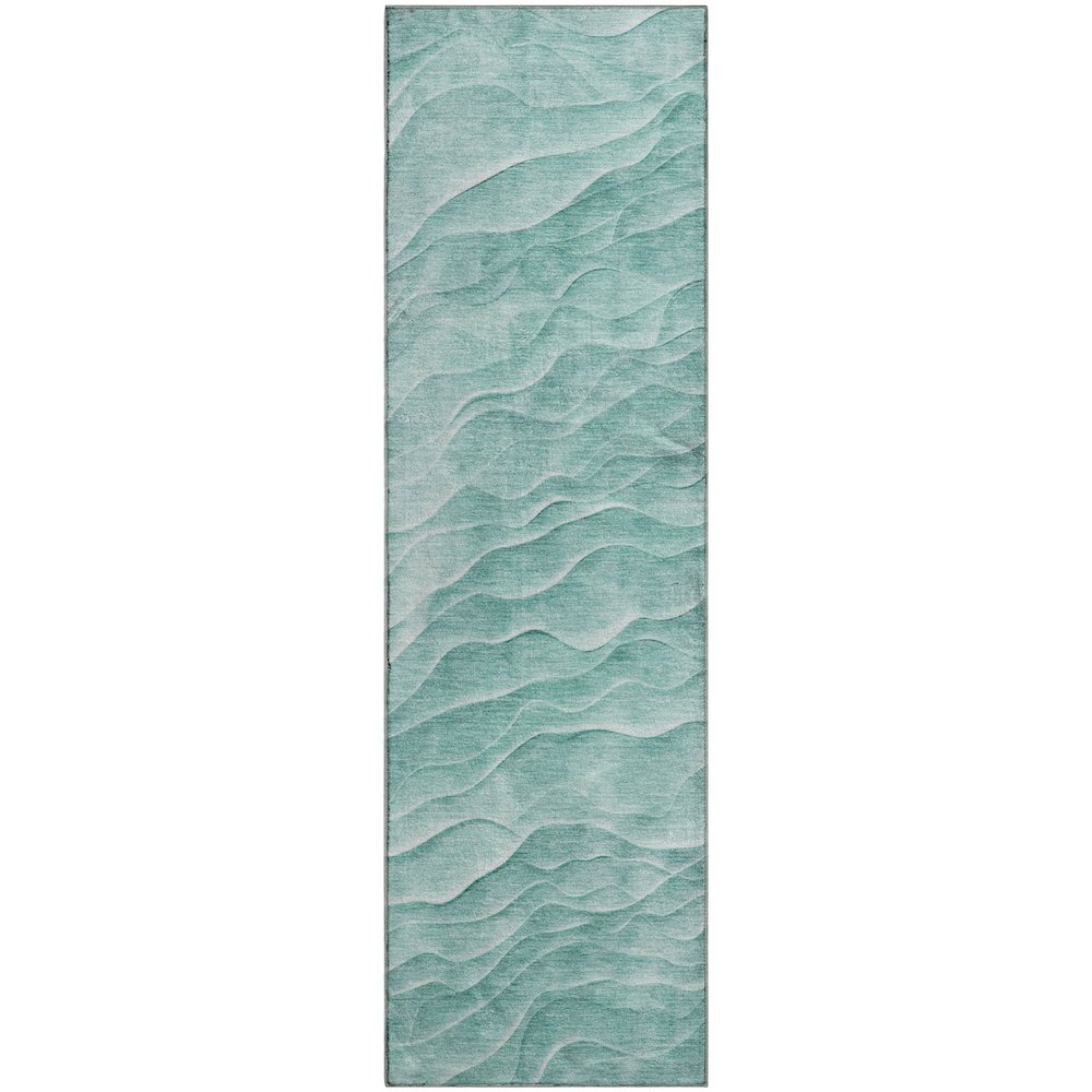 Machine Washable Indoor/Outdoor Pacifica Aqua 2'3" x 7'6" Runner Rug. Picture 1