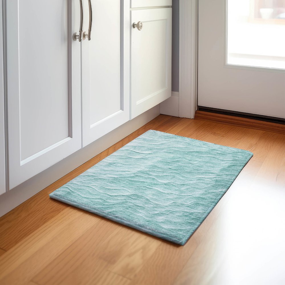 Machine Washable Indoor/Outdoor Pacifica Aqua 1'8" x 2'6" Rug. Picture 5
