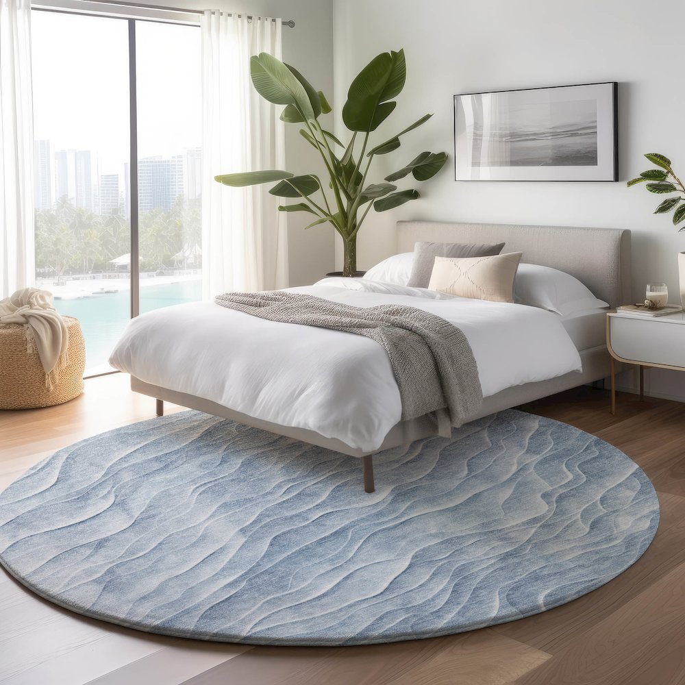 Machine Washable Indoor/Outdoor Pacifica Denim 8' x 8' Round Rug. Picture 5