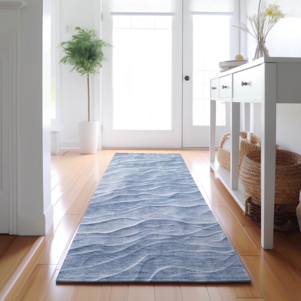 Machine Washable Indoor/Outdoor Pacifica Denim 2'3" x 7'6" Runner Rug. Picture 5