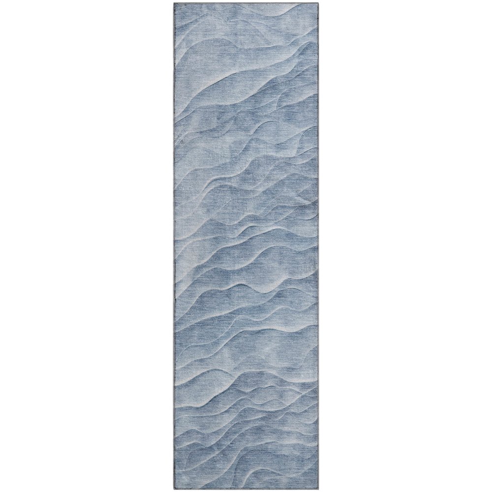 Machine Washable Indoor/Outdoor Pacifica Denim 2'3" x 7'6" Runner Rug. Picture 1