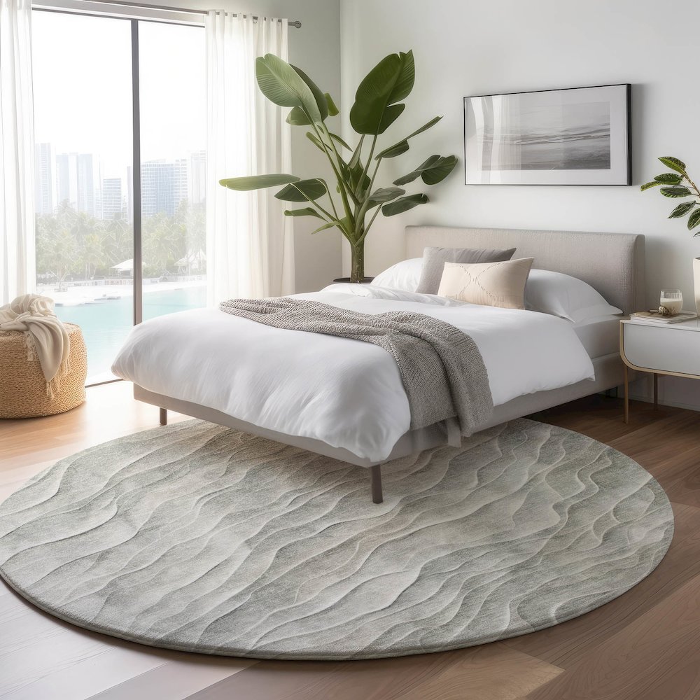 Machine Washable Indoor/Outdoor Pacifica Taupe 8' x 8' Round Rug. Picture 5