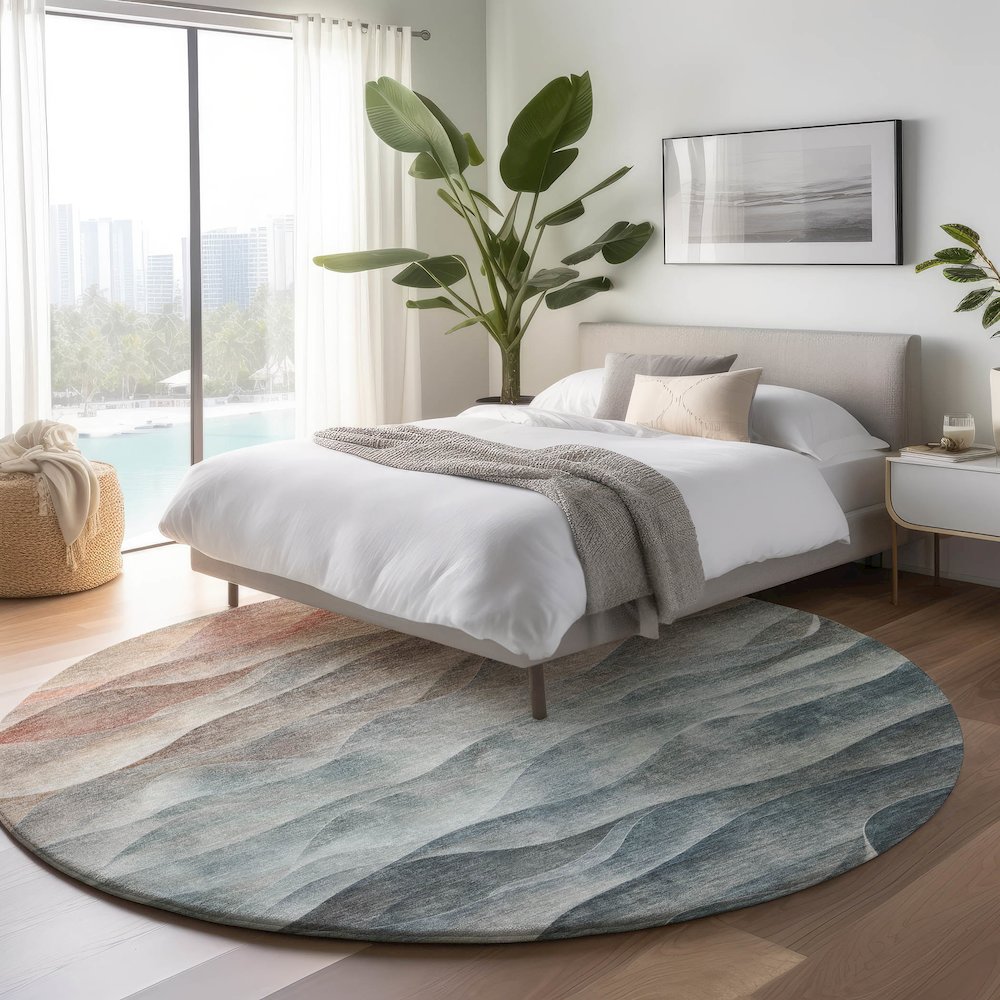 Machine Washable Indoor/Outdoor Pacifica Teal 8' x 8' Round Rug. Picture 5