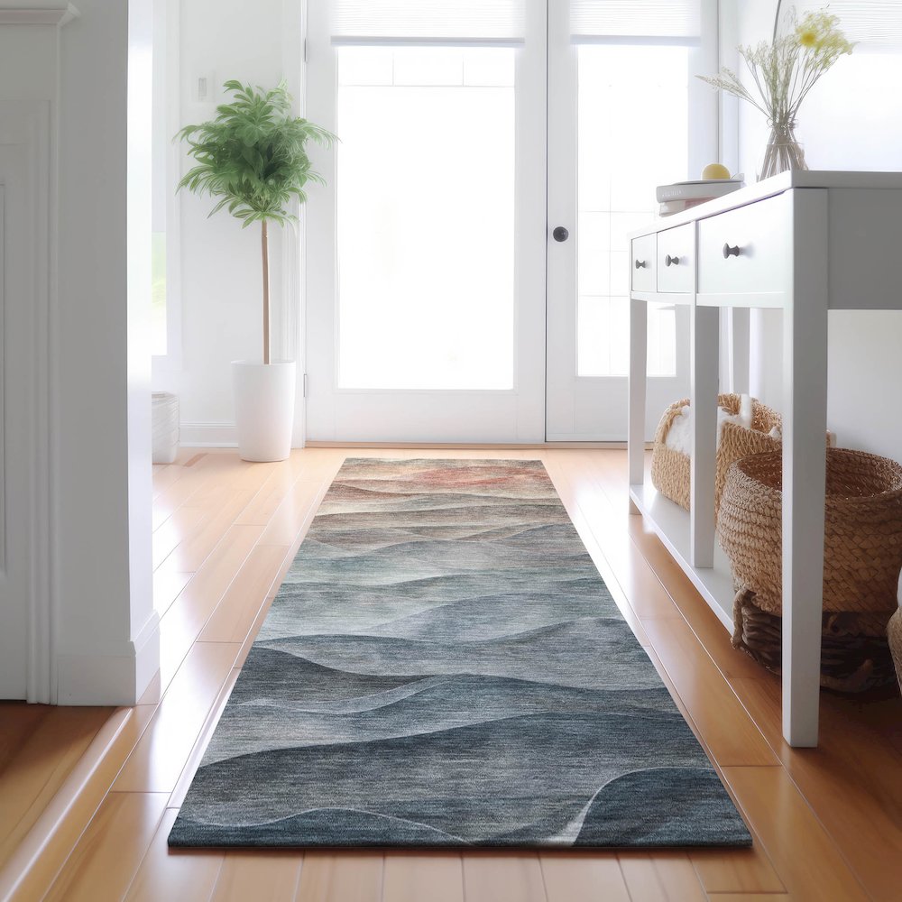 Machine Washable Indoor/Outdoor Pacifica Teal 2'3" x 7'6" Runner Rug. Picture 5