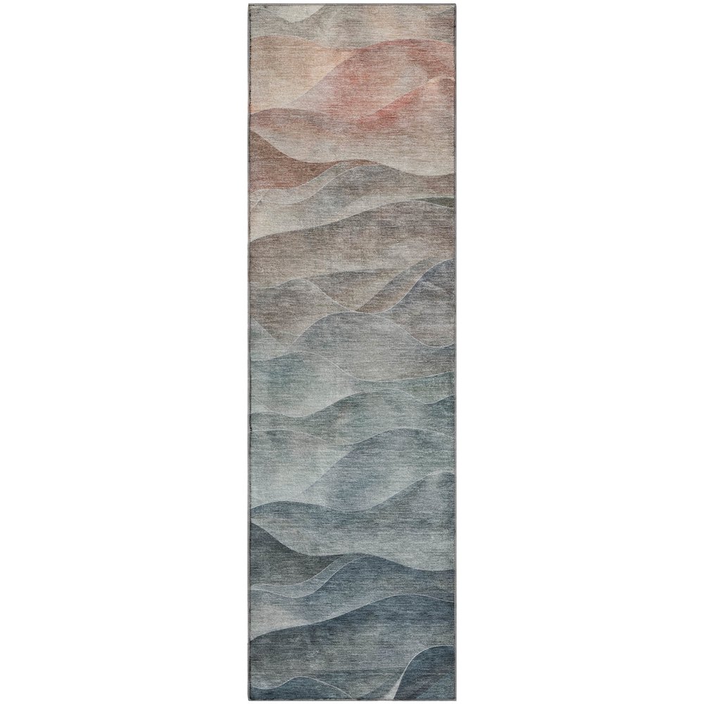 Machine Washable Indoor/Outdoor Pacifica Teal 2'3" x 7'6" Runner Rug. Picture 1