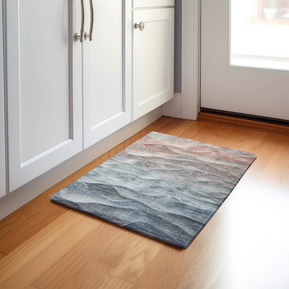 Machine Washable Indoor/Outdoor Pacifica Teal 1'8" x 2'6" Rug. Picture 5