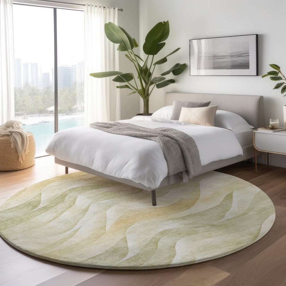 Machine Washable Indoor/Outdoor Pacifica Aloe 8' x 8' Round Rug. Picture 5