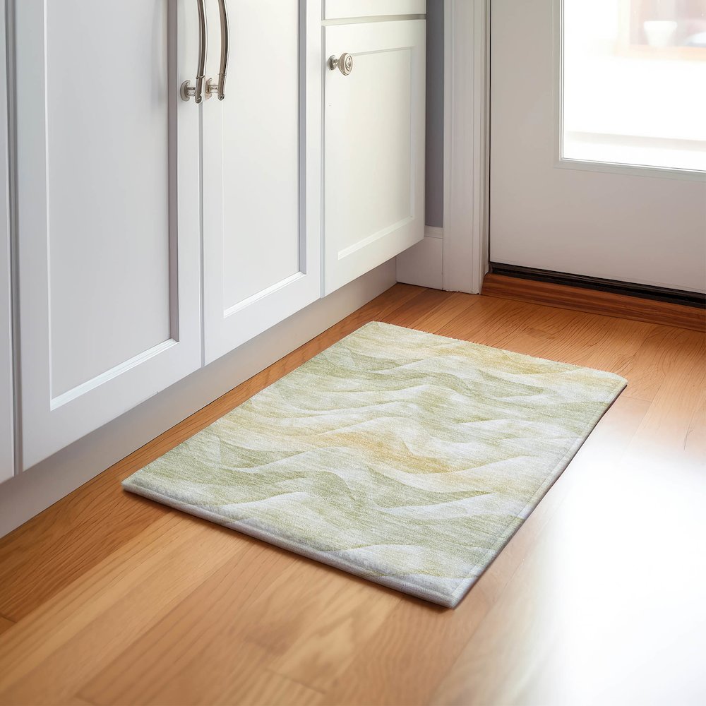 Machine Washable Indoor/Outdoor Pacifica Aloe 1'8" x 2'6" Rug. Picture 5