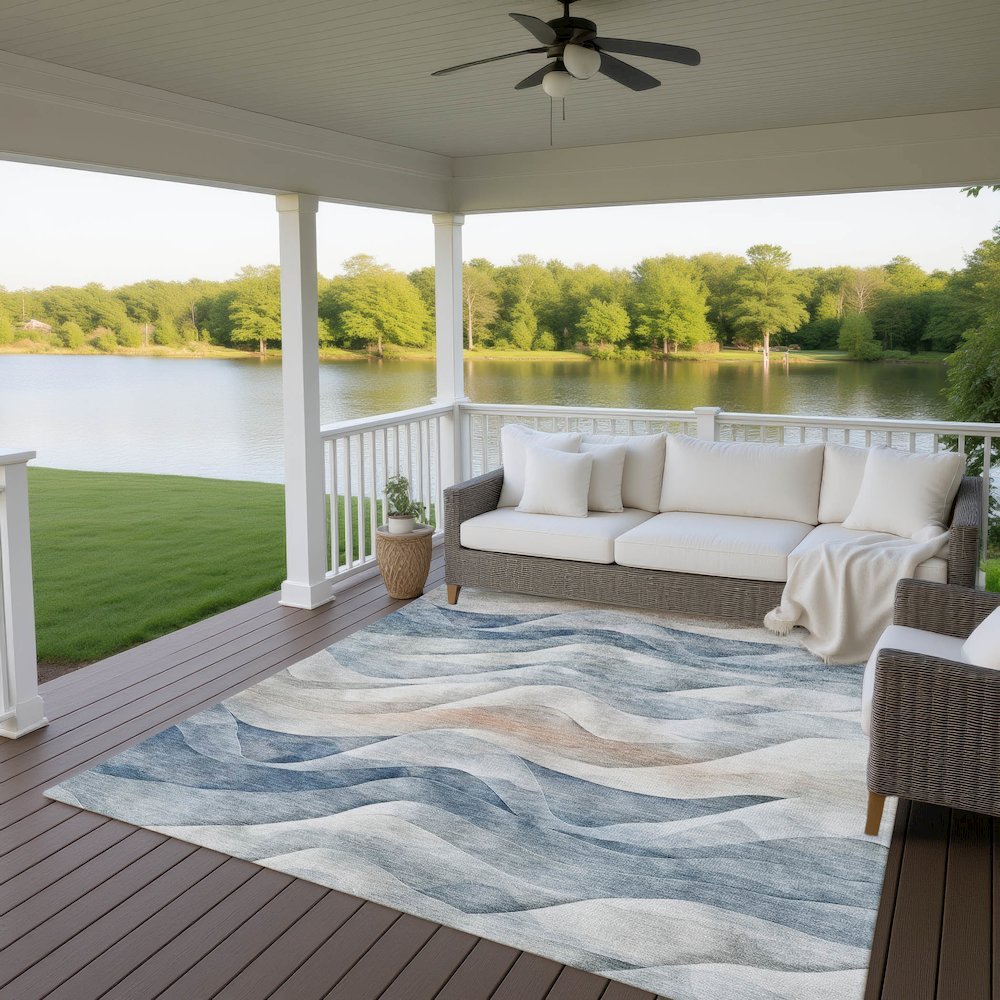 Machine Washable Indoor/Outdoor Pacifica Blue 2'6" x 3'10" Rug. Picture 6
