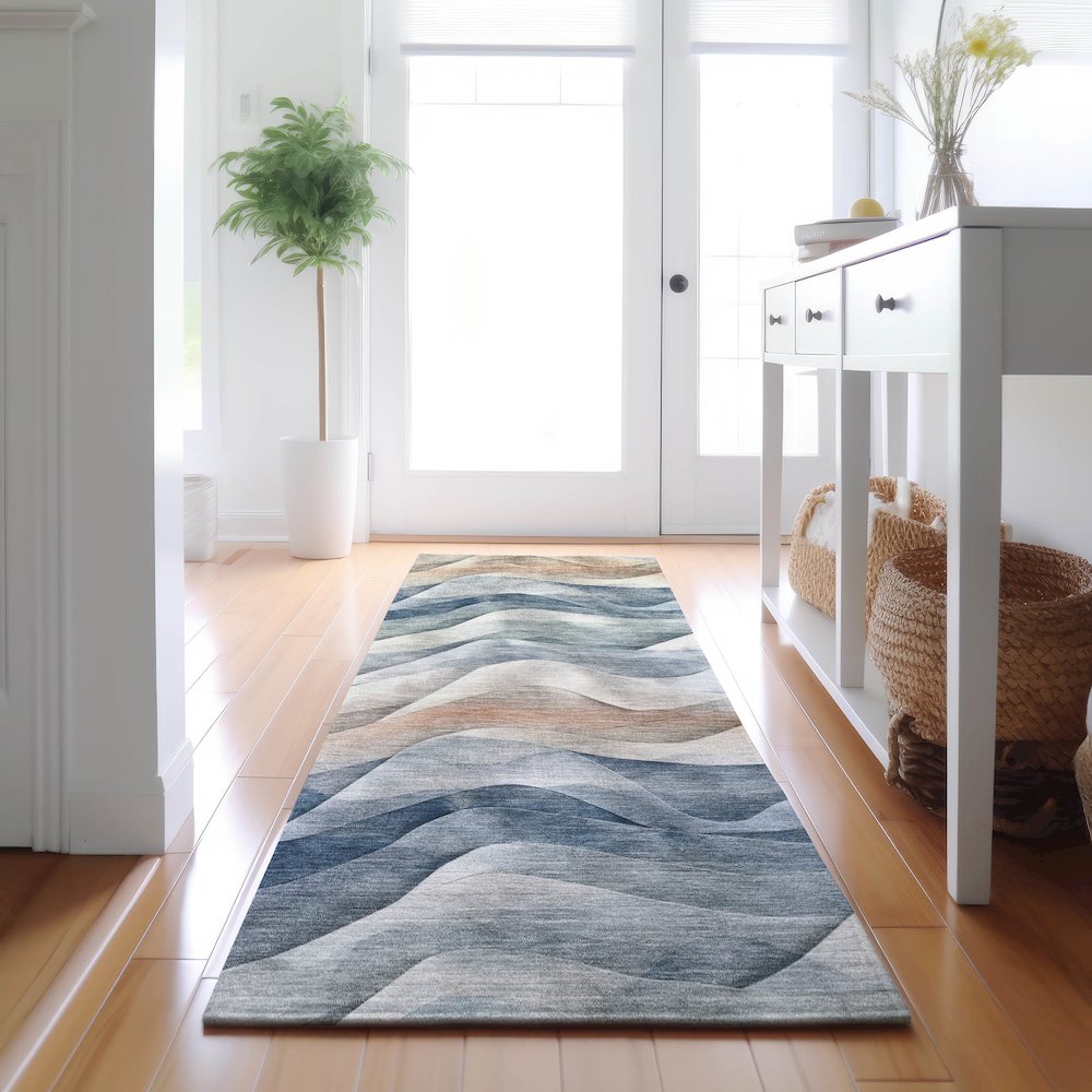Machine Washable Indoor/Outdoor Pacifica Blue 2'3" x 7'6" Runner Rug. Picture 5
