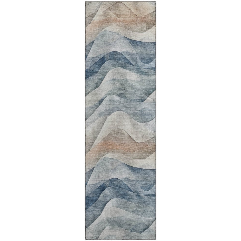 Machine Washable Indoor/Outdoor Pacifica Blue 2'3" x 7'6" Runner Rug. Picture 1