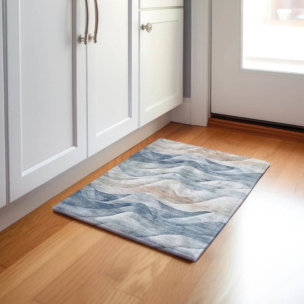 Machine Washable Indoor/Outdoor Pacifica Blue 1'8" x 2'6" Rug. Picture 5
