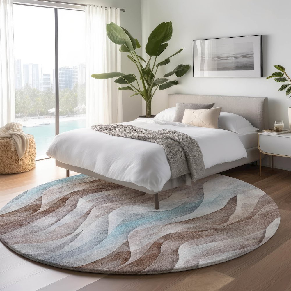 Machine Washable Indoor/Outdoor Pacifica Mocha 8' x 8' Round Rug. Picture 5