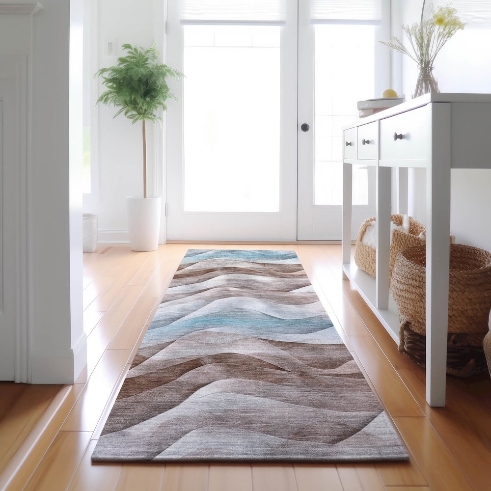 Machine Washable Indoor/Outdoor Pacifica Mocha 2'3" x 7'6" Runner Rug. Picture 5