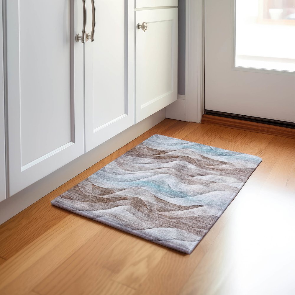 Machine Washable Indoor/Outdoor Pacifica Mocha 1'8" x 2'6" Rug. Picture 5