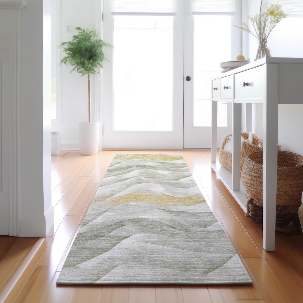 Machine Washable Indoor/Outdoor Pacifica Silver 2'3" x 7'6" Runner Rug. Picture 5