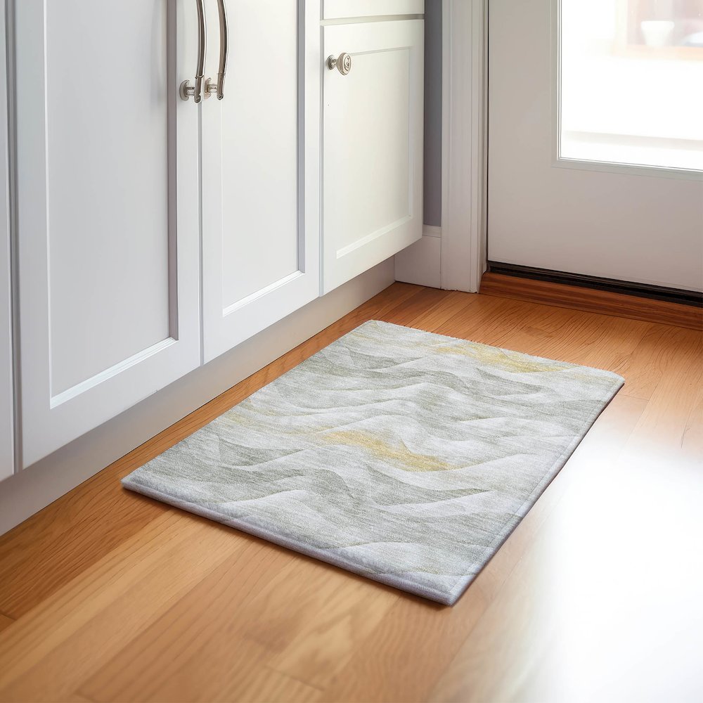 Machine Washable Indoor/Outdoor Pacifica Silver 1'8" x 2'6" Rug. Picture 5