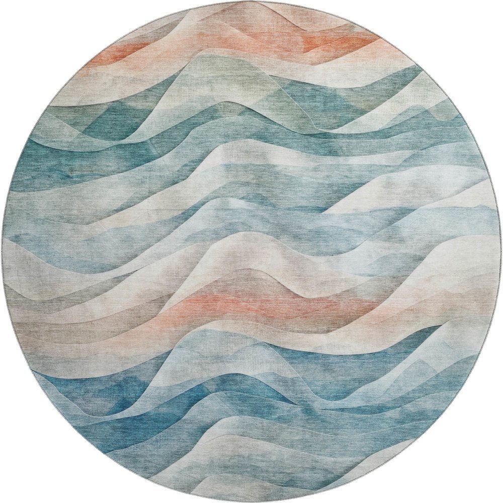 Machine Washable Indoor/Outdoor Pacifica Teal 8' x 8' Round Rug. Picture 1