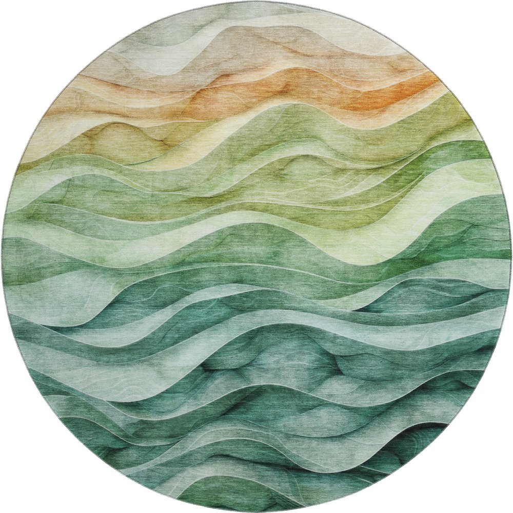 Machine Washable Indoor/Outdoor Pacifica Teal 8' x 8' Round Rug. Picture 1