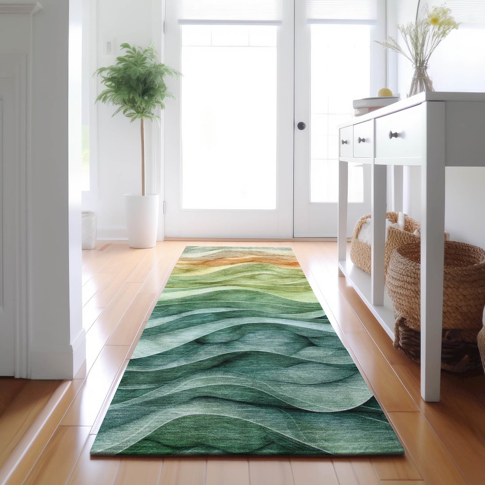 Machine Washable Indoor/Outdoor Pacifica Teal 2'3" x 7'6" Runner Rug. Picture 5