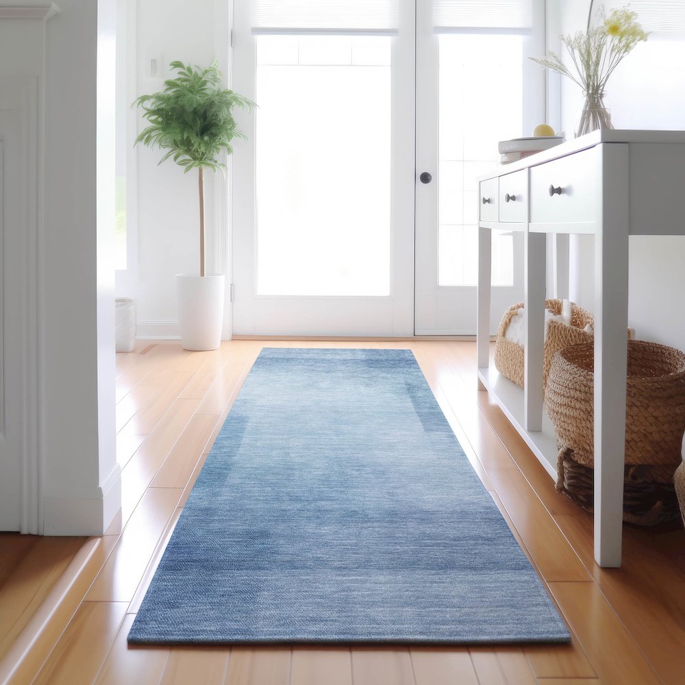 Machine Washable Indoor/Outdoor Pacifica Blue 2'3" x 7'6" Runner Rug. Picture 5