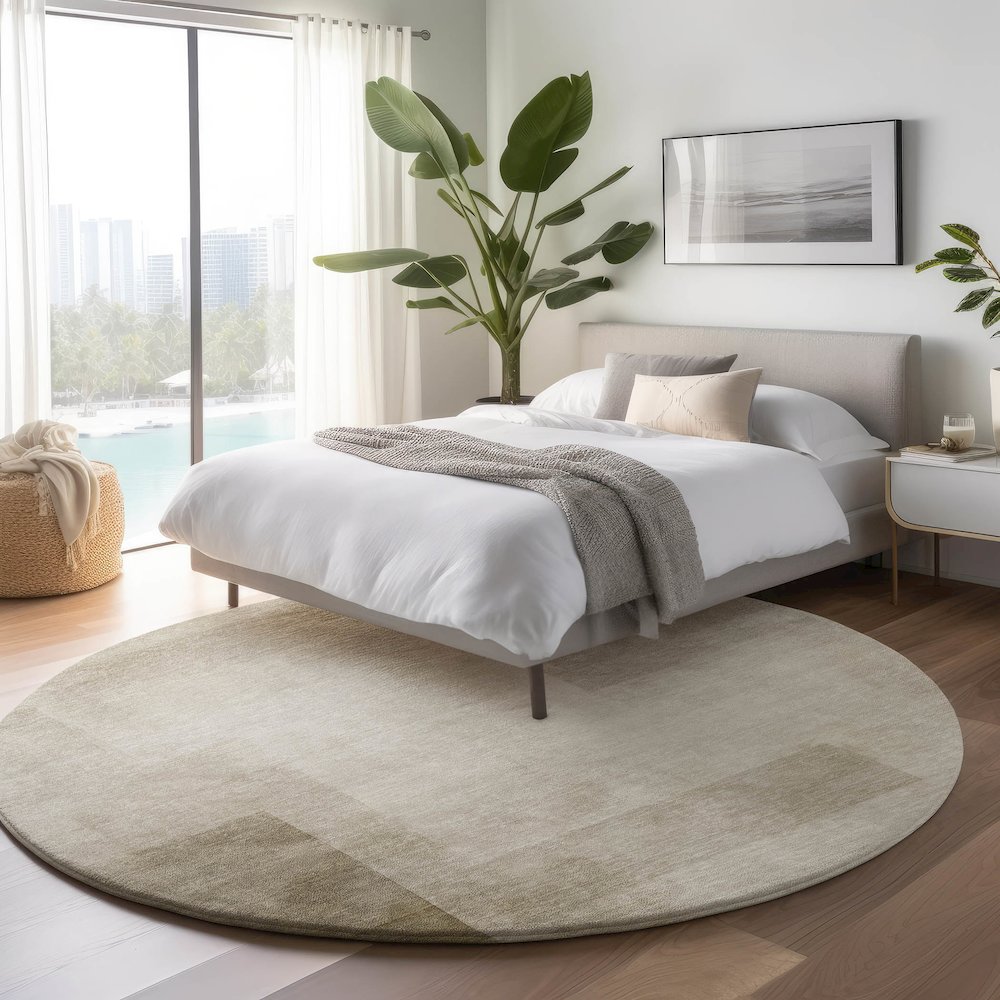 Machine Washable Indoor/Outdoor Pacifica Khaki 8' x 8' Round Rug. Picture 5