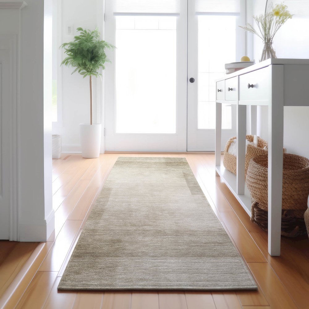 Machine Washable Indoor/Outdoor Pacifica Khaki 2'3" x 7'6" Runner Rug. Picture 5