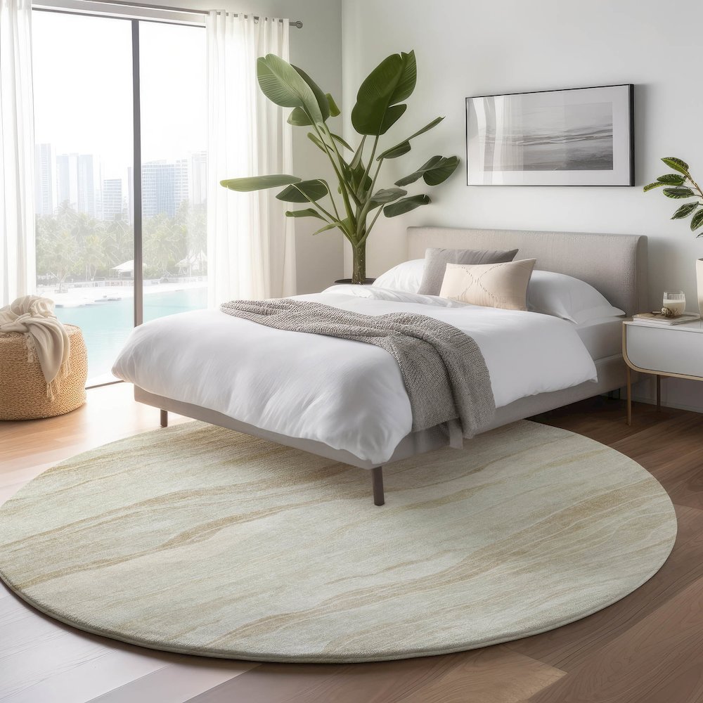Machine Washable Indoor/Outdoor Pacifica Beige 8' x 8' Round Rug. Picture 5