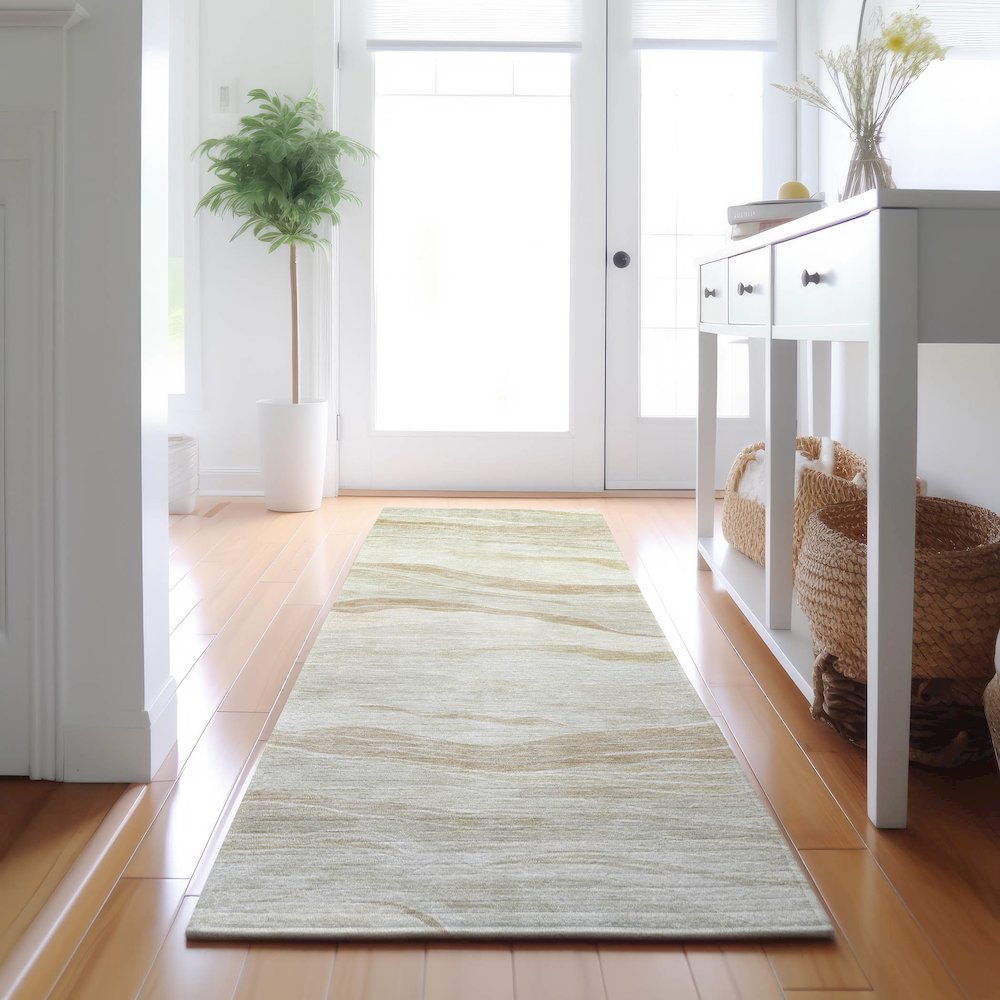 Machine Washable Indoor/Outdoor Pacifica Beige 2'3" x 7'6" Runner Rug. Picture 5