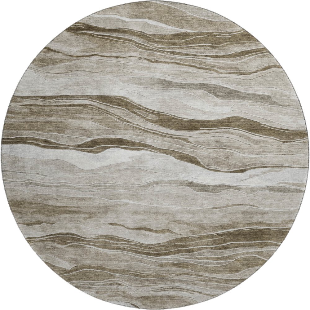 Machine Washable Indoor/Outdoor Pacifica Brown 8' x 8' Round Rug. Picture 1