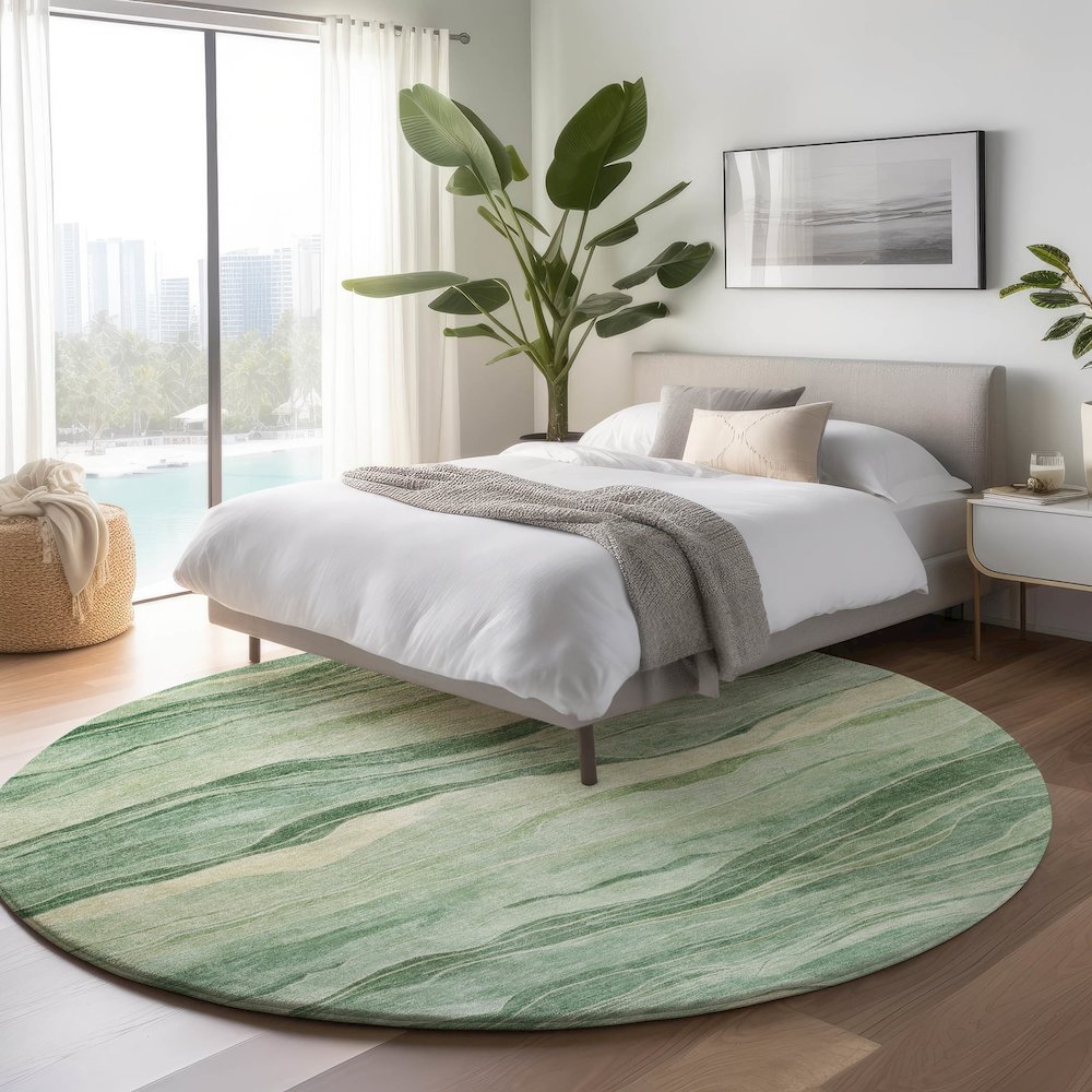 Machine Washable Indoor/Outdoor Pacifica Green 8' x 8' Round Rug. Picture 5
