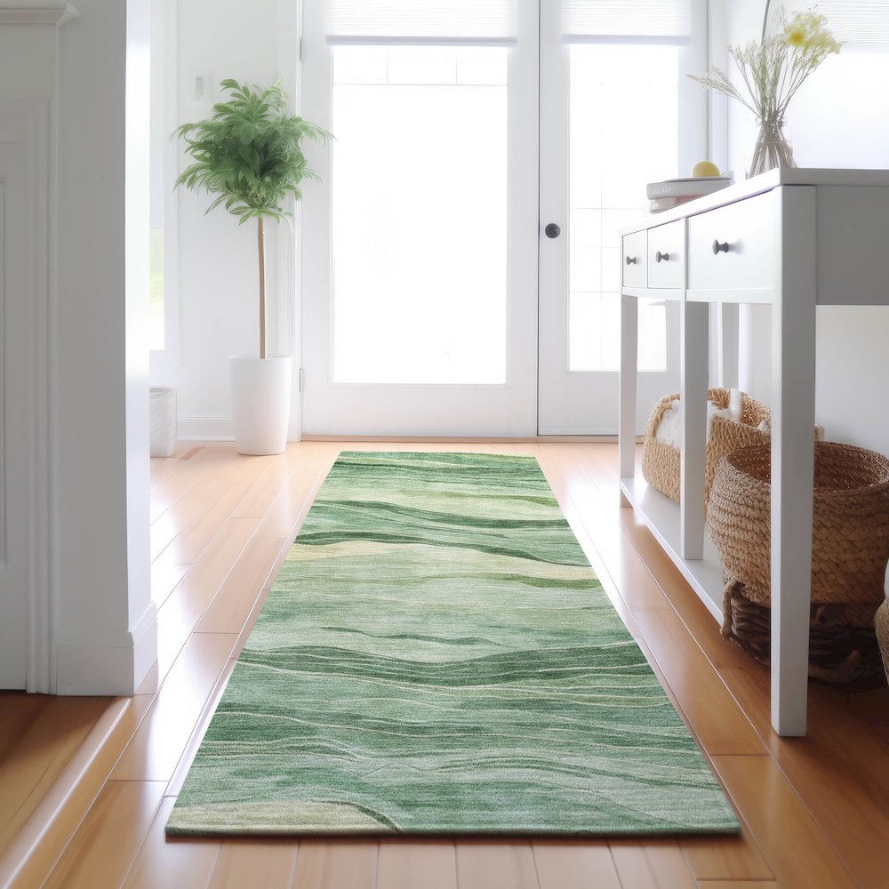 Machine Washable Indoor/Outdoor Pacifica Green 2'3" x 7'6" Runner Rug. Picture 5