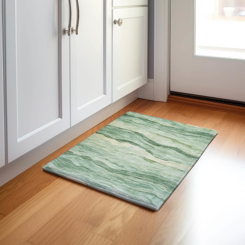 Machine Washable Indoor/Outdoor Pacifica Green 1'8" x 2'6" Rug. Picture 5