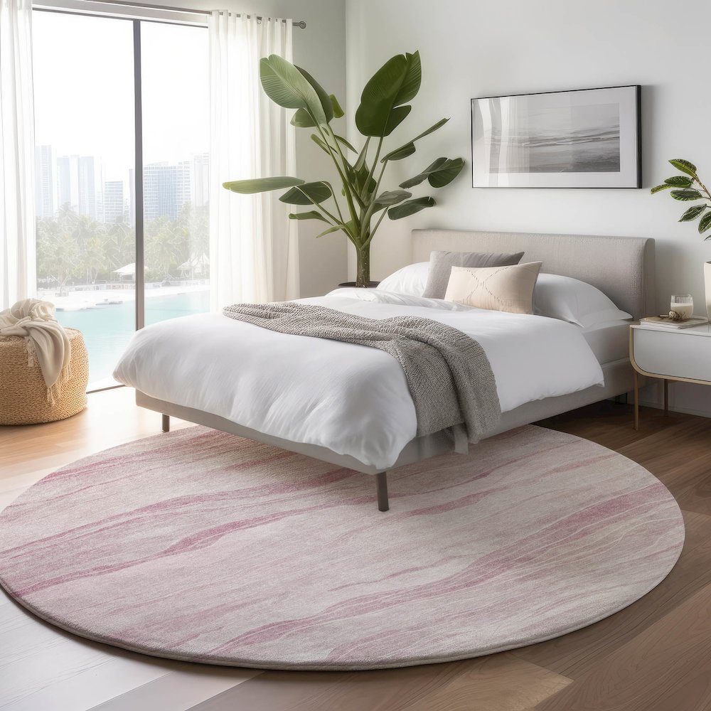Machine Washable Indoor/Outdoor Pacifica Pink 8' x 8' Round Rug. Picture 5
