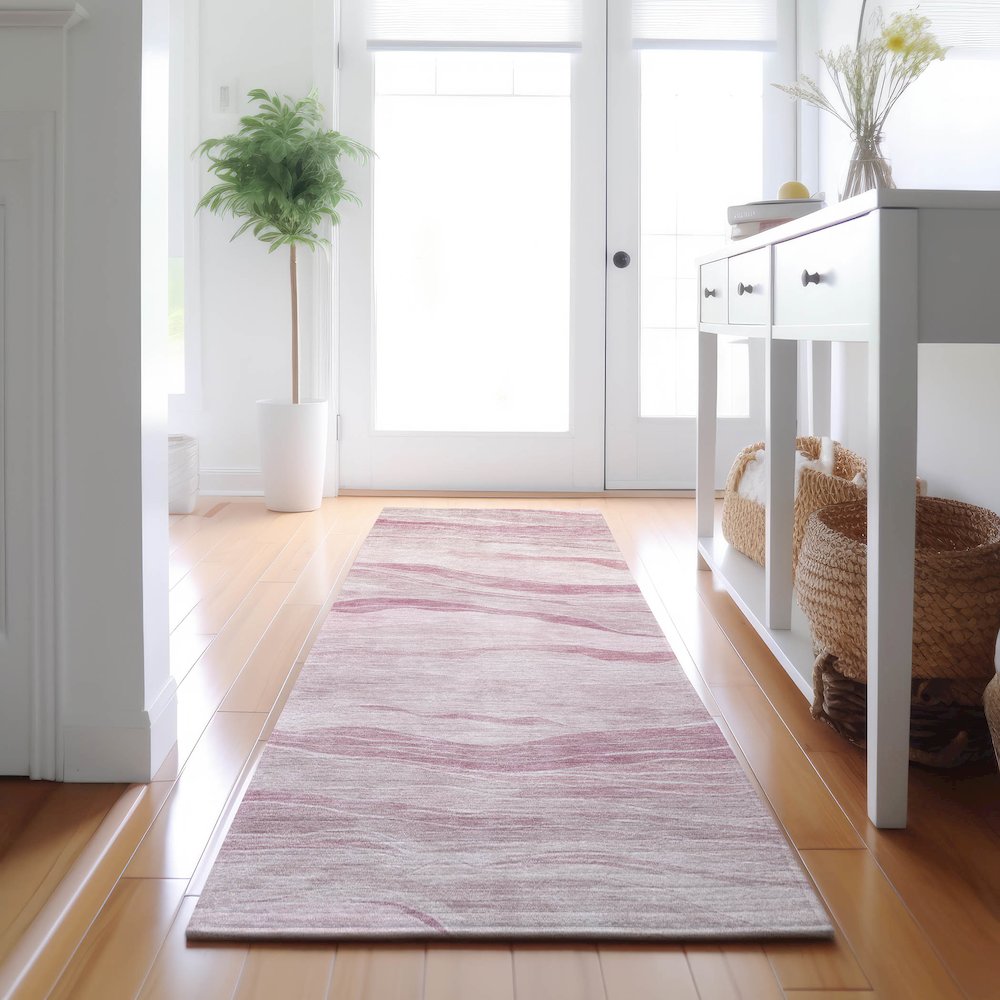 Machine Washable Indoor/Outdoor Pacifica Pink 2'3" x 7'6" Runner Rug. Picture 5