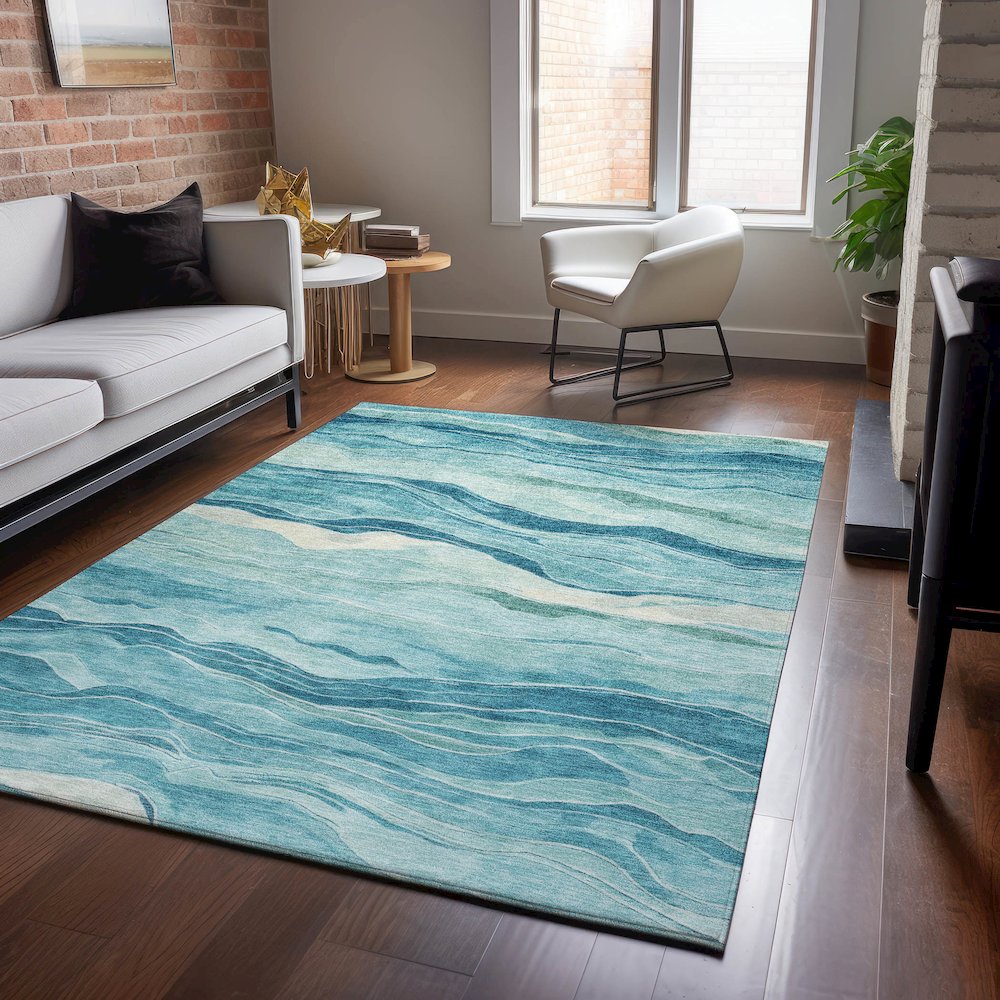 Machine Washable Indoor/Outdoor Pacifica Turquoise 2'6" x 3'10" Rug. Picture 5