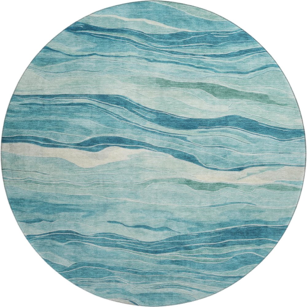 Machine Washable Indoor/Outdoor Pacifica Turquoise 8' x 8' Round Rug. Picture 1