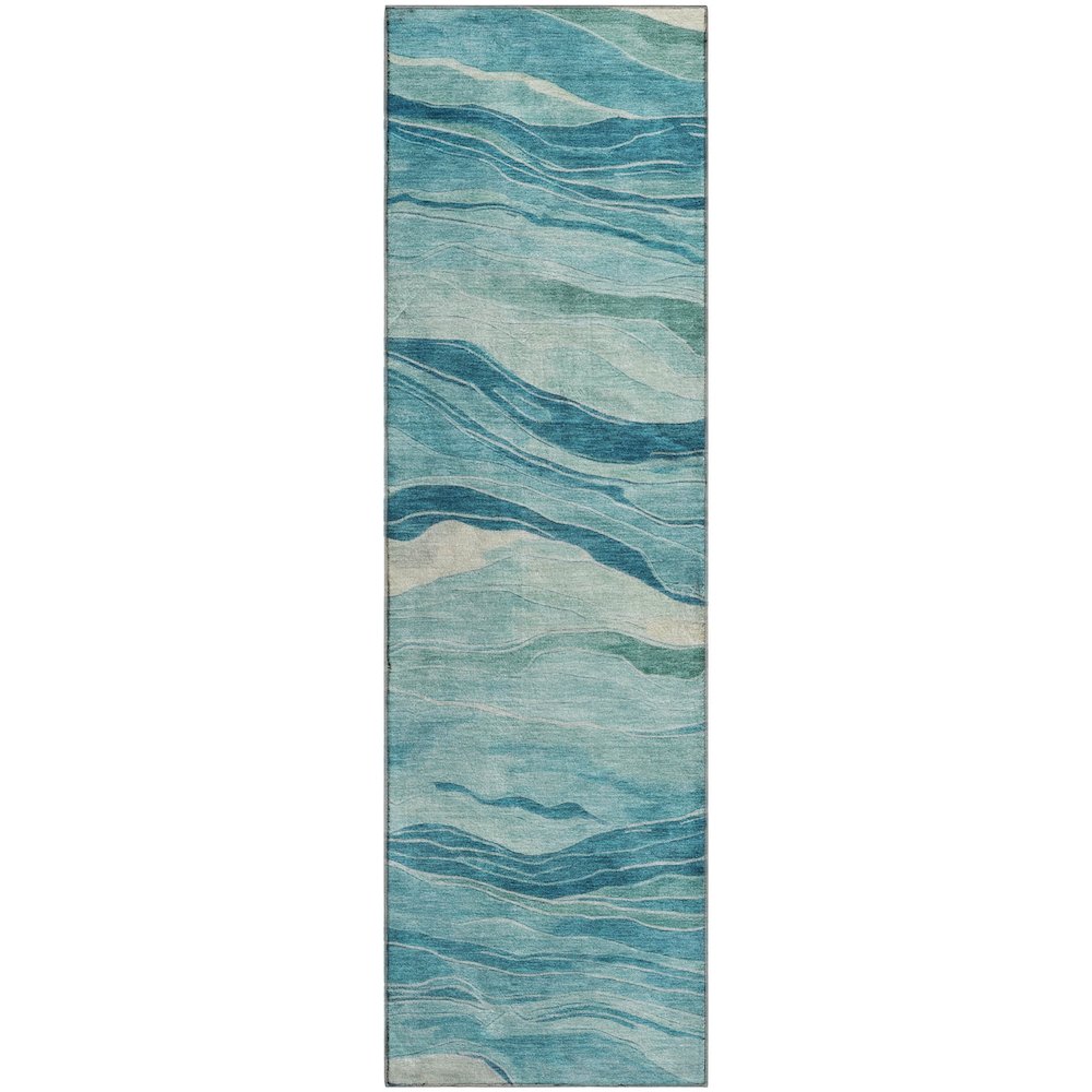 Machine Washable Indoor/Outdoor Pacifica Turquoise 2'3" x 7'6" Runner Rug. Picture 1
