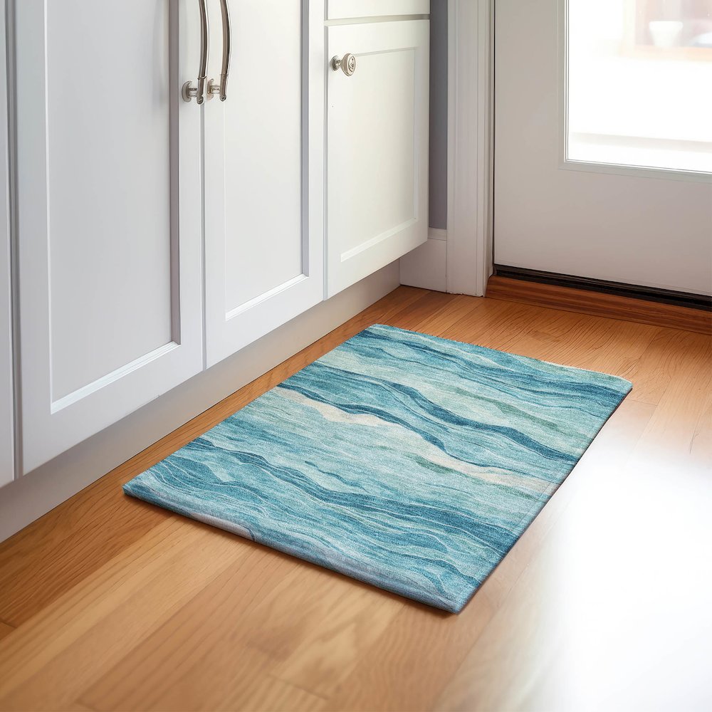 Machine Washable Indoor/Outdoor Pacifica Turquoise 1'8" x 2'6" Rug. Picture 5