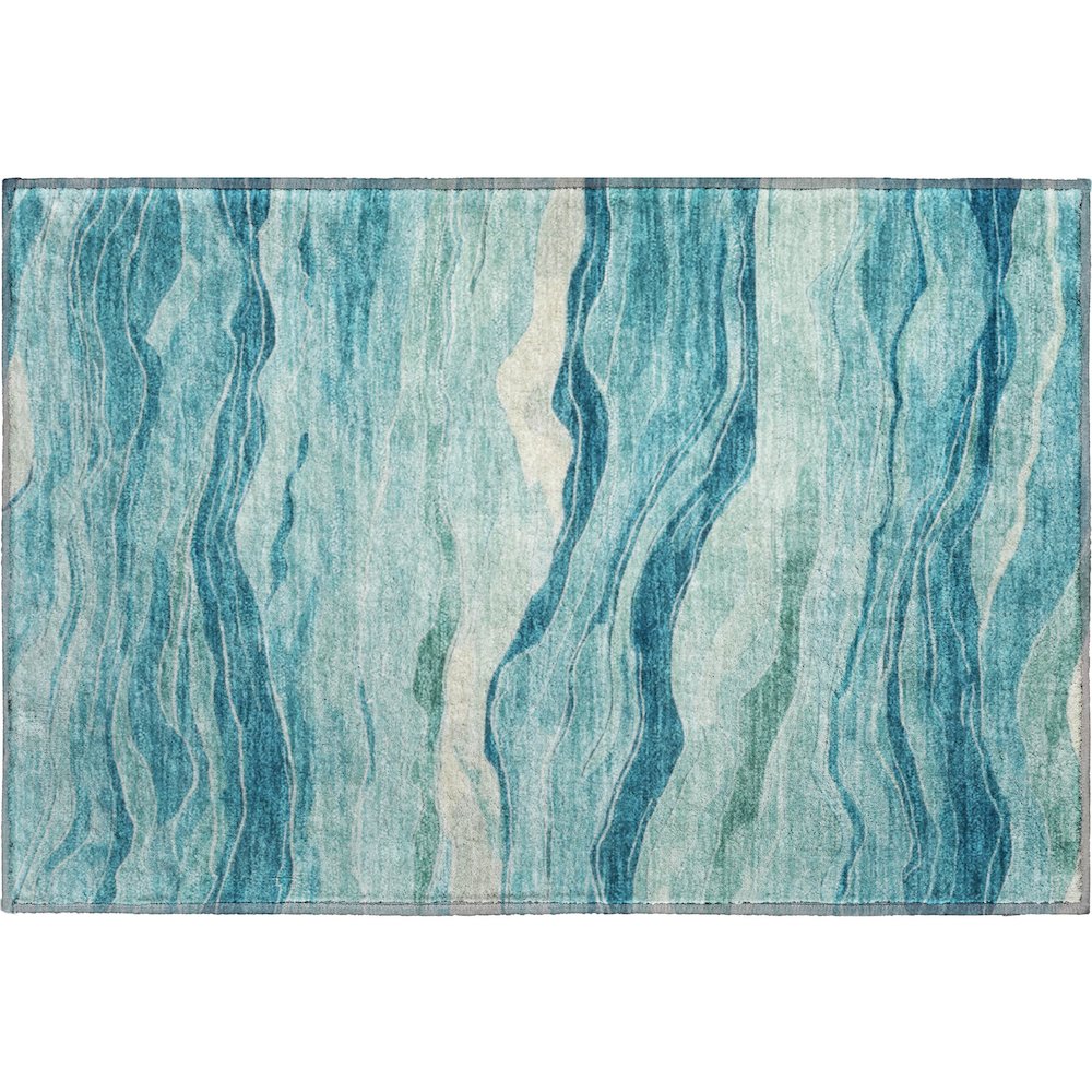 Machine Washable Indoor/Outdoor Pacifica Turquoise 1'8" x 2'6" Rug. Picture 1