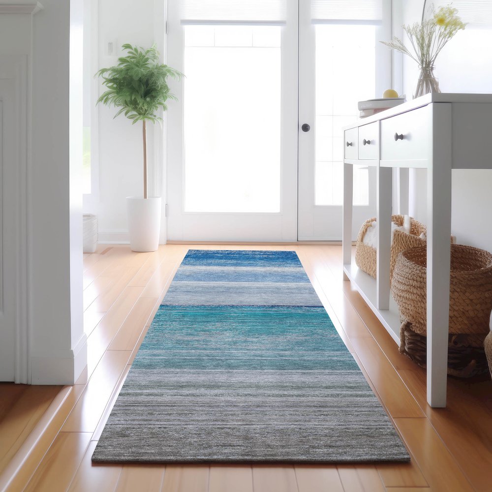 Machine Washable Indoor/Outdoor Pacifica Sky 2'3" x 7'6" Runner Rug. Picture 5
