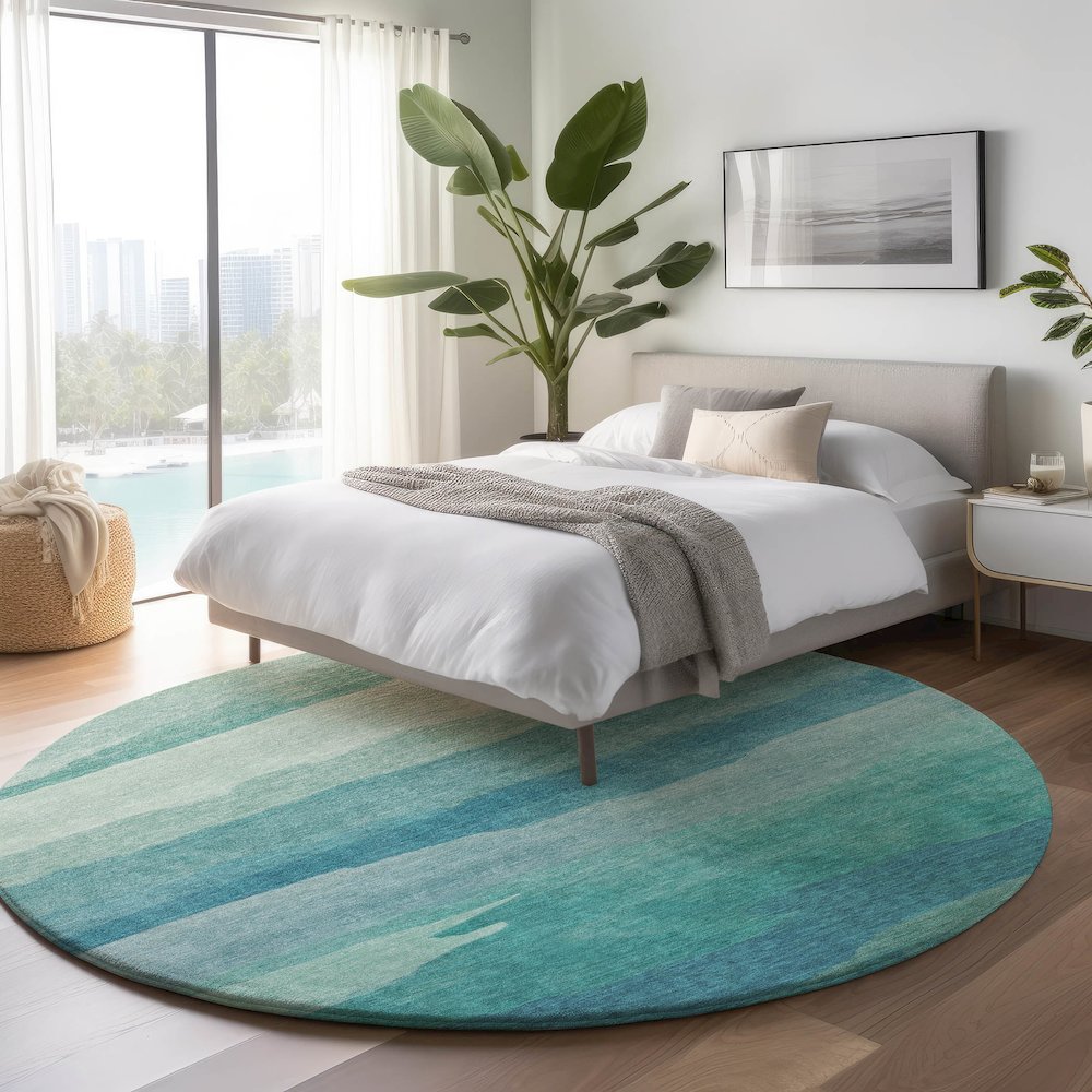 Machine Washable Indoor/Outdoor Pacifica Turquoise 8' x 8' Round Rug. Picture 5