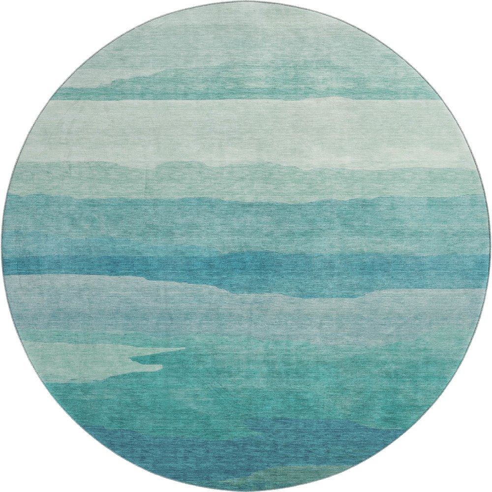 Machine Washable Indoor/Outdoor Pacifica Turquoise 8' x 8' Round Rug. Picture 1