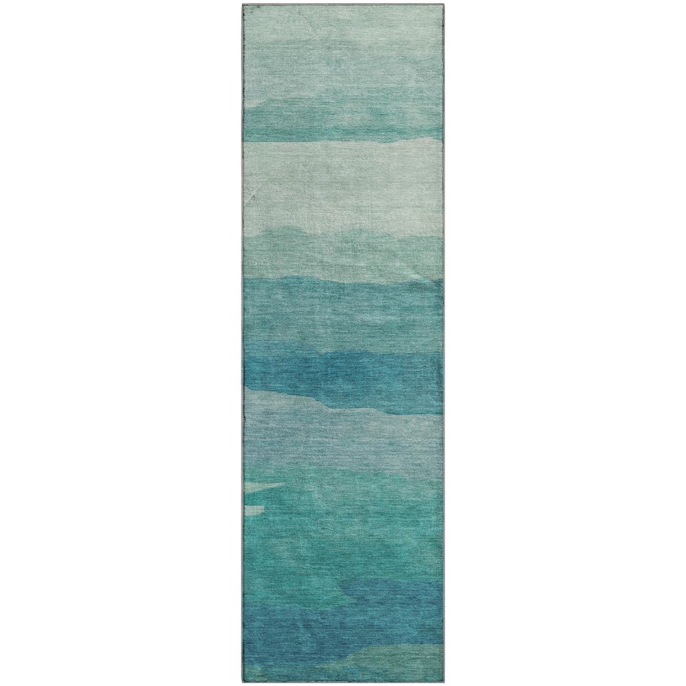 Machine Washable Indoor/Outdoor Pacifica Turquoise 2'3" x 7'6" Runner Rug. Picture 1