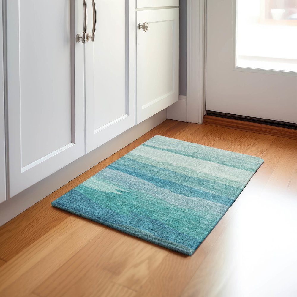 Machine Washable Indoor/Outdoor Pacifica Turquoise 1'8" x 2'6" Rug. Picture 5
