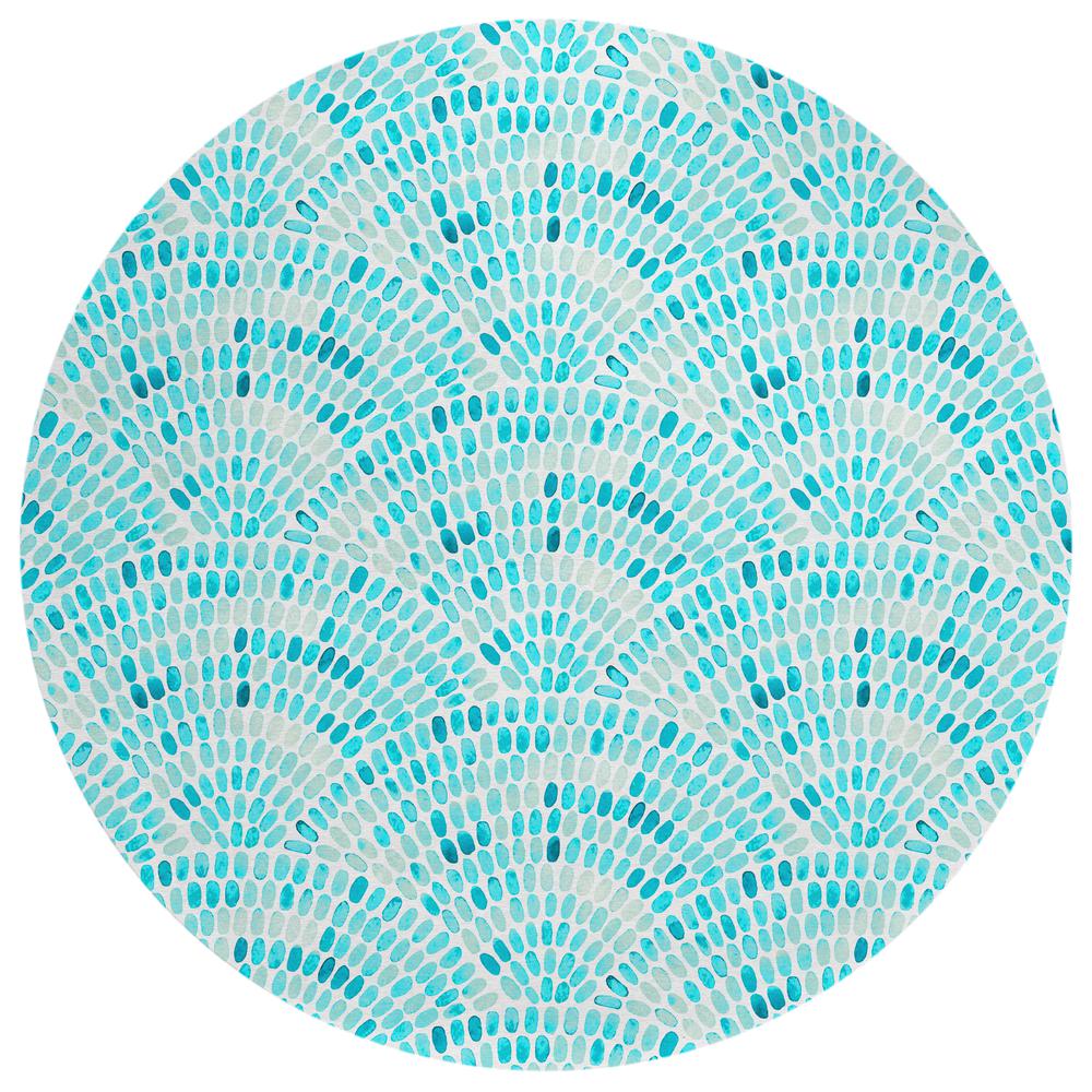 Indoor/Outdoor Surfside ASR37 Aqua Washable 8' x 8' Round Rug. Picture 1