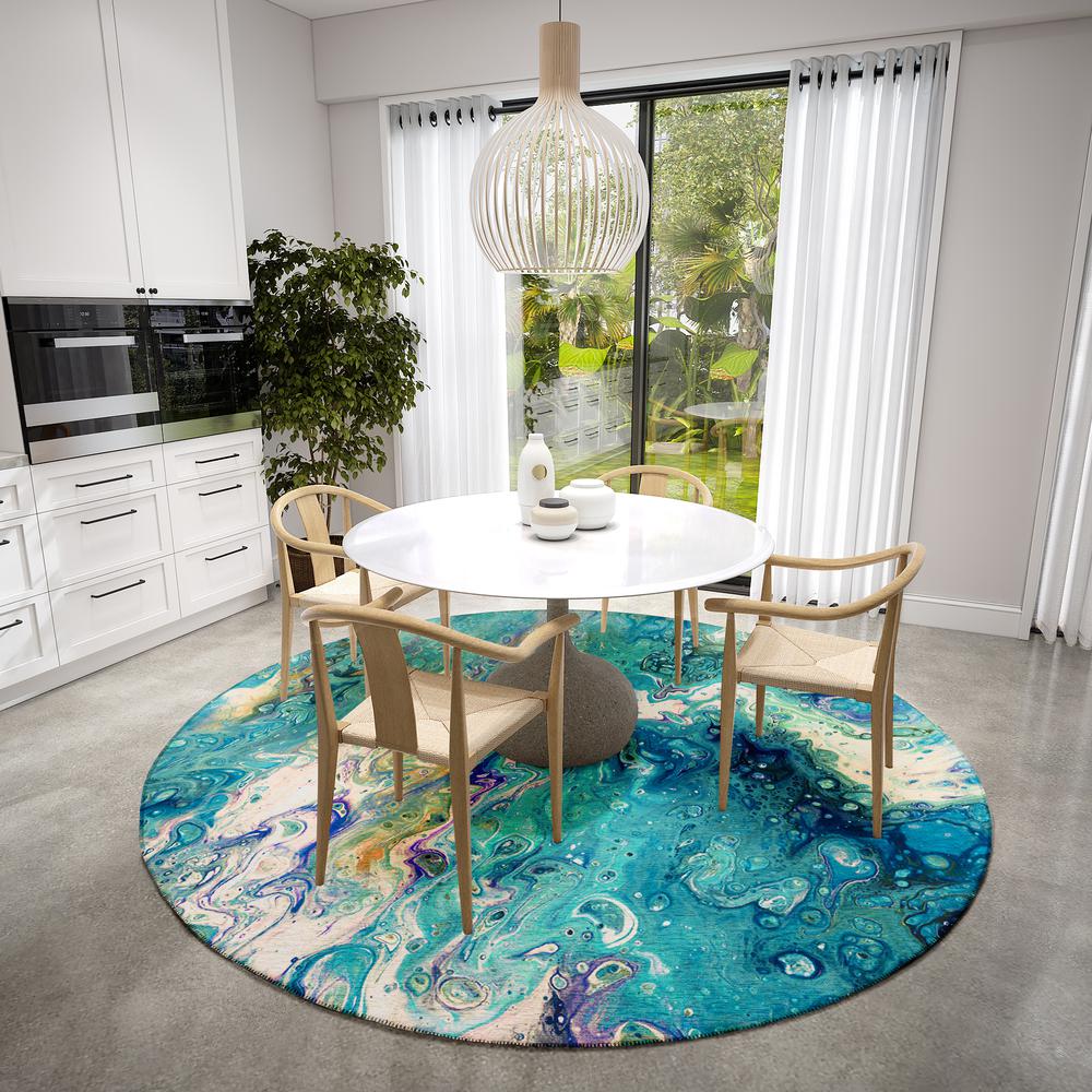 Karina Seaglass Modern Abstract 8' x 8' Area Rug Seaglass AKC34. Picture 1